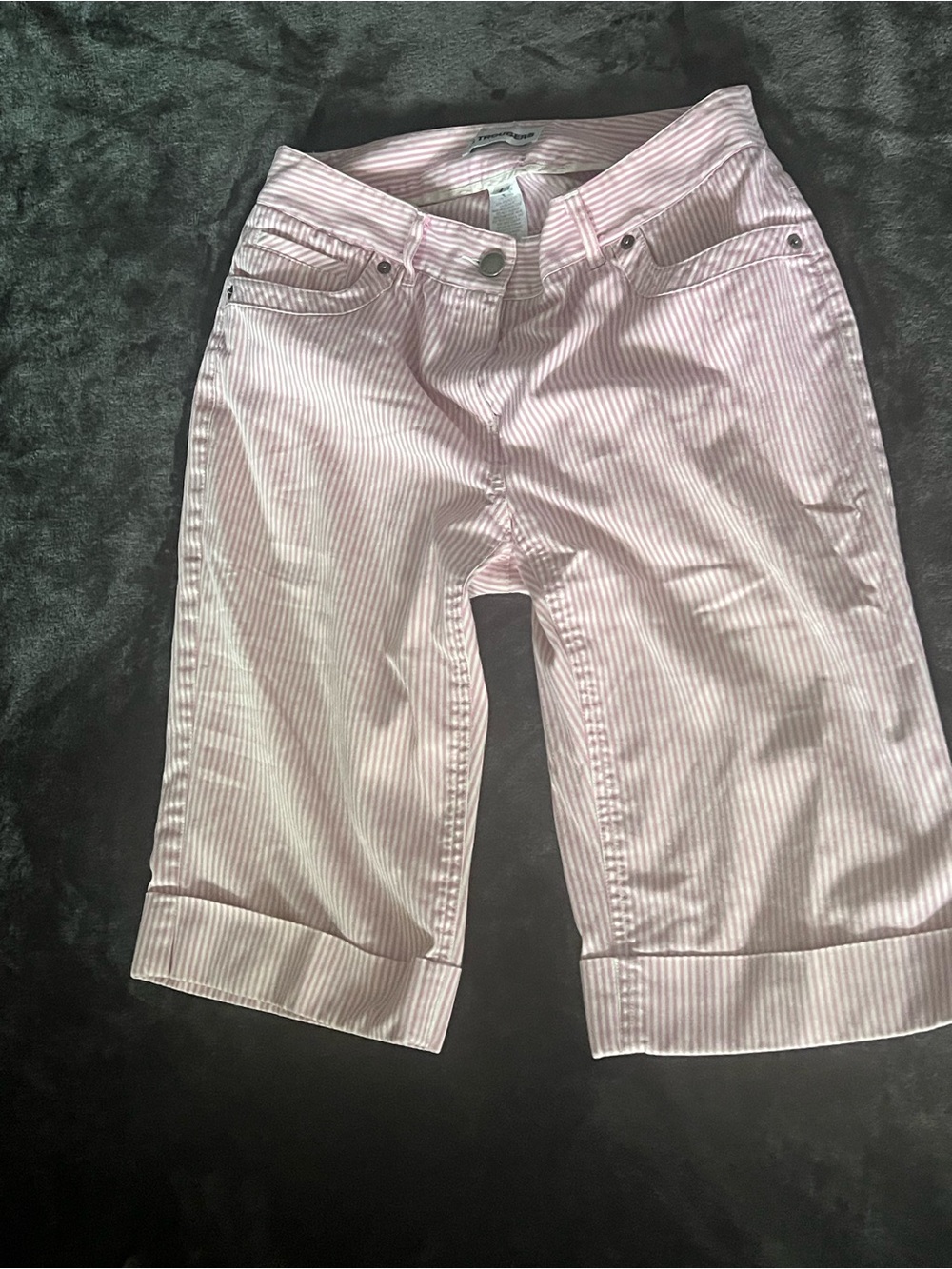 Striped Pink Bermuda Shorts - Women's Casual Cuffed Style